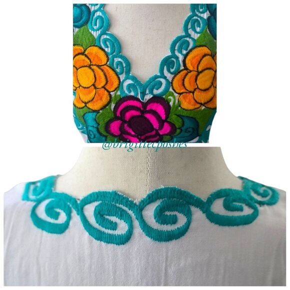 HANDMADE Traditional Embroidered Mexican Blouse - Picture 4 of 10